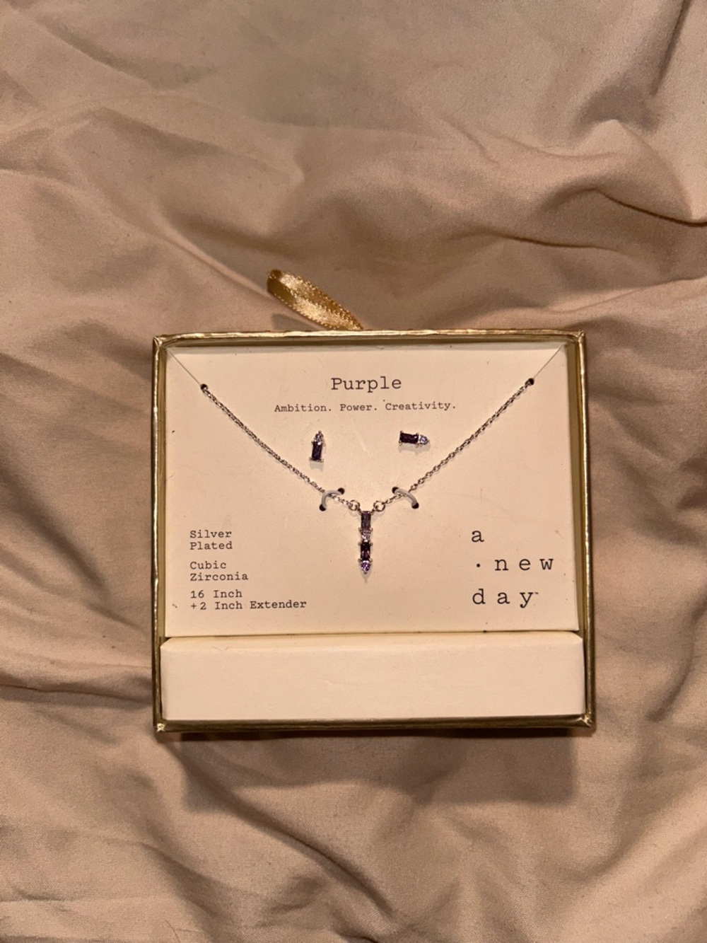 a new day Silver-Plated Necklace and Stud Earrings with Purple Stones